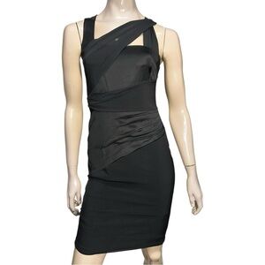 Reiss Women’s Size 4 Black Satin Sleeveless Asymmetrical Sheath Dress